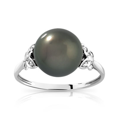 Bague or blanc perle de culture de tahiti diamants
