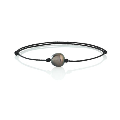 Bracelet perle de culture de tahiti cordon coton noir