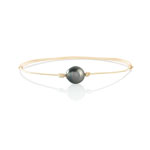 Bracelet perle de culture de tahiti cordon coton beige