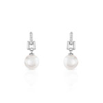 Boucles d&rsquo;oreilles or 750 blanc perle du Japon diamant