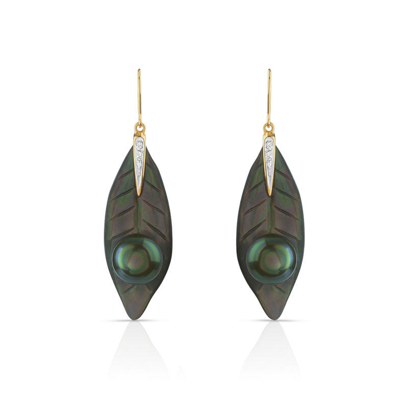 boucles d'oreilles or 750 2 tons perles tahiti diamant et nacre - vue D1