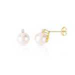Boucles d'oreilles or 750 jaune perle du japon et diamant