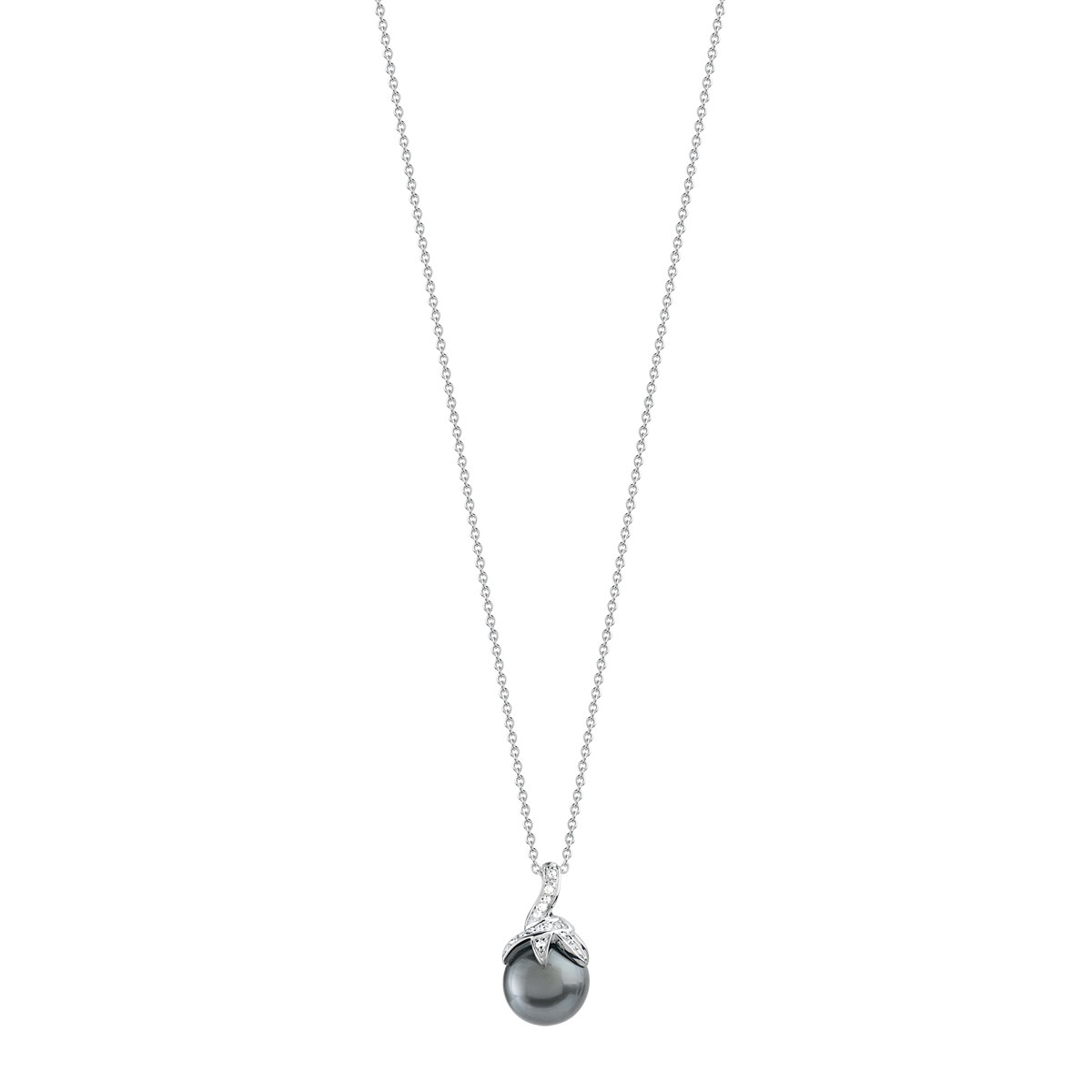 Collier or 750 blanc perles de culture de Tahiti et diamants 45 cm