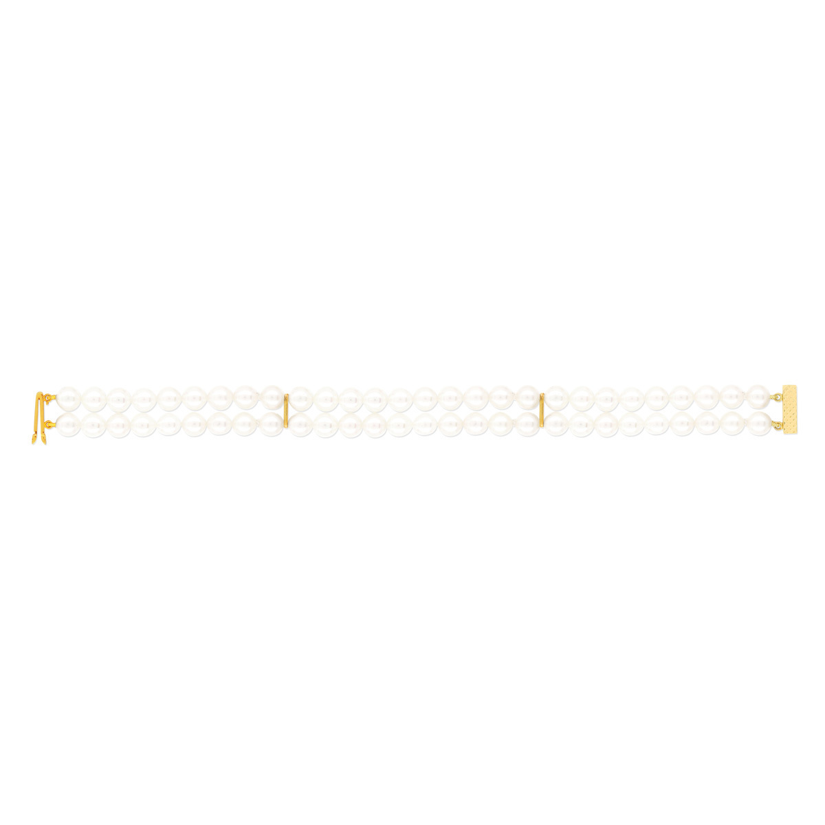Bracelet or 750 jaune double rang perles de culture du Japon 18 cm
