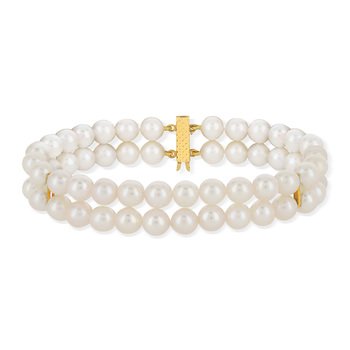 Bracelet or 750 jaune double rang perles de culture du Japon 18 cm