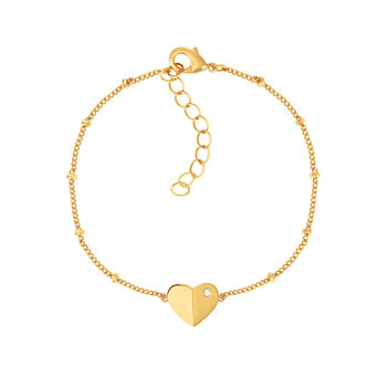Bracelet plaqué or jaune coeur et zirconias 19cm