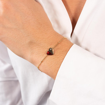 Bracelet plaqué or jaune coeur et zirconias 19cm