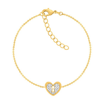 Bracelet plaqué or jaune coeur et zirconias 19cm