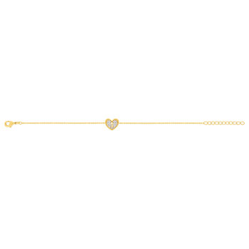 Bracelet plaqué or jaune coeur et zirconias 19cm