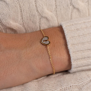 Bracelet plaqué or jaune coeur et zirconias 19cm