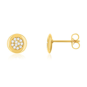 Yellow gold-plated round and zirconia earrings