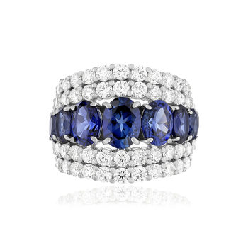 Bague argent saphirs synthétiques et zirconias