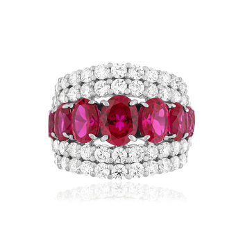 Bague argent rubis synthétiques et zirconias