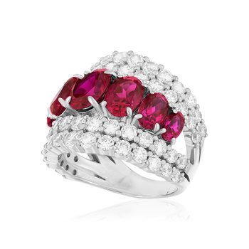 Bague argent rubis synthétiques et zirconias