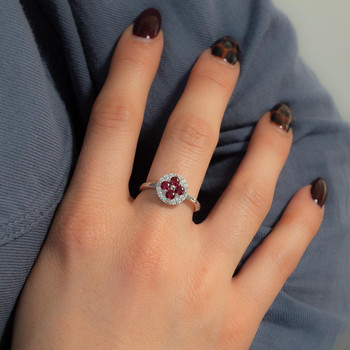 Bague argent 925 pierres synthétiques roses et zirconias