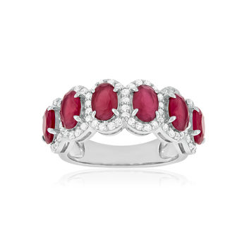 Bague argent 925 pierres synthétiques rouges et zirconias