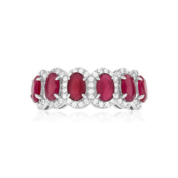 Bague argent 925 pierres synthétiques rouges et zirconias