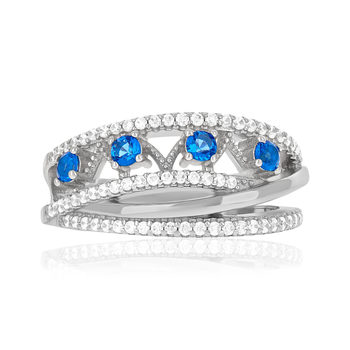 Bague argent 925 pierres imitation bleues et zirconias