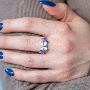 Bague argent 925 papillons opales et zirconias violets