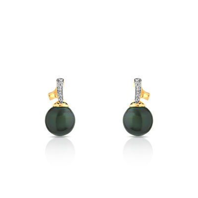 Boucles d'oreilles or 750 2 tons perles culture Tahiti diamant