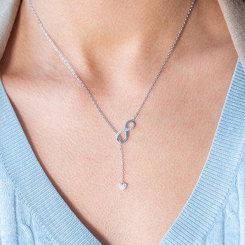 Collier argent 925 et zirconias motif coeur et infini 50cm