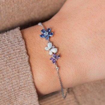 Bracelet argent 925 opales et zirconias papillons et fleur 19cm