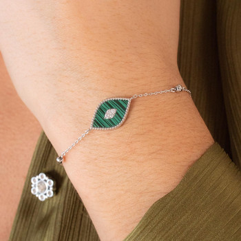 Bracelet argent 925 malachites et ziconias 19 cm