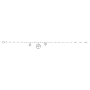 Bracelet argent 925 et zirconias motifs arbre de vie, coeur et trèfle 19cm
