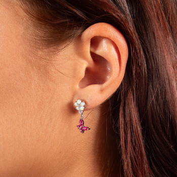 Boucles d'oreilles argent 925 opales et pierres synthétiques papillons et fleurs