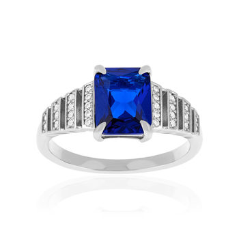 Bague argent 925 pierre synthétique bleue et zirconias