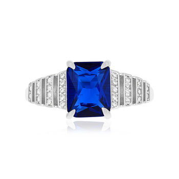 Bague argent 925 pierre synthétique bleue et zirconias