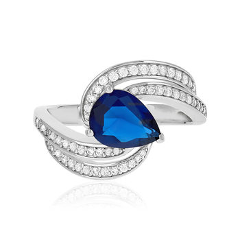 Bague argent 925 pierre synthétique bleue et zirconias
