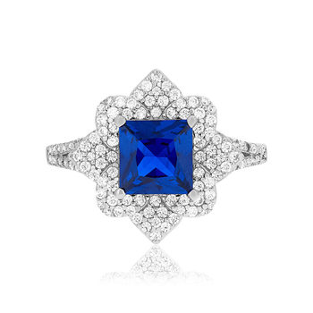 Bague argent 925 pierre synthétique bleue et zirconias