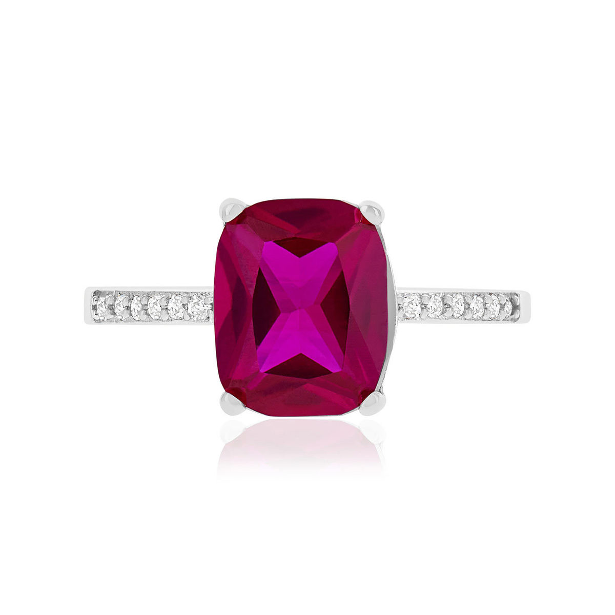Bague argent 925 rubis synthétique rouge et zirconias - vue 3