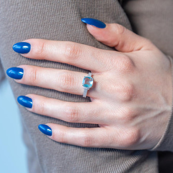 Bague argent 925 pierre synthétique bleue et zirconias