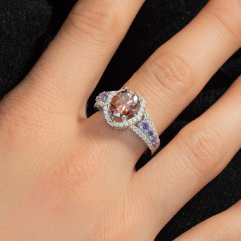 Bague argent 925 zirconias violet, rose et blanc