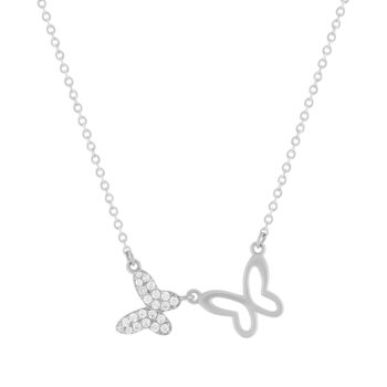 Collier argent 925 et zirconias motif papillons 45cm