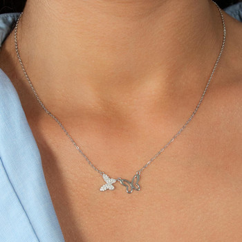 Collier argent 925 et zirconias motif papillons 45cm