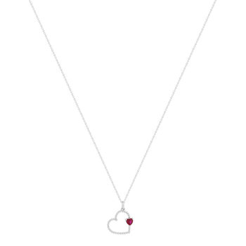 Collier argent 925 pierre synthétique rouge motif coeur 45cm
