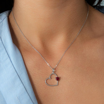 Collier argent 925 pierre synthétique rouge motif coeur 45cm