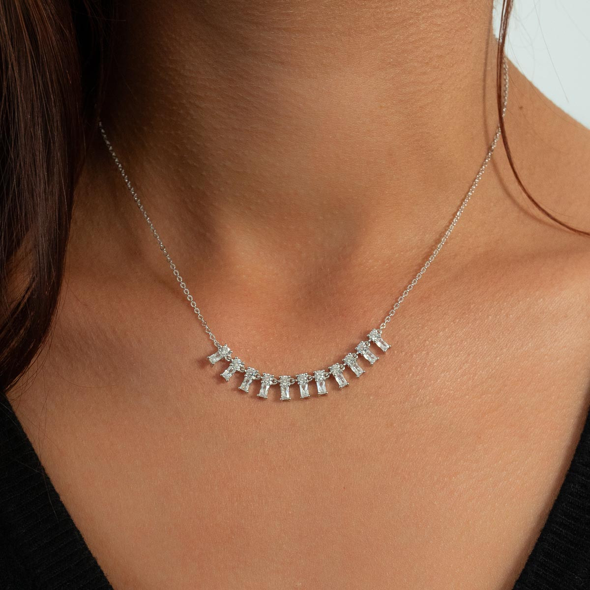 Collier argent 925 et zirconias 45cm - vue porté 1