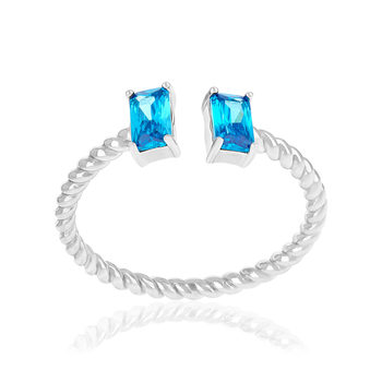 Bague argent 925 pierres synthétiques bleues ouverte