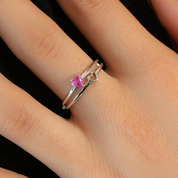 Bague argent 925 motif coeur pierres synthétiques rouge
