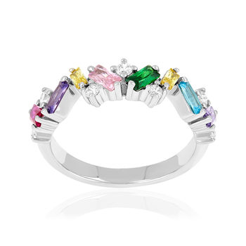 Bague argent 925 et zirconias multicolores