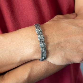 Bracelet argent 925 vieilli maille fantaisie 21cm
