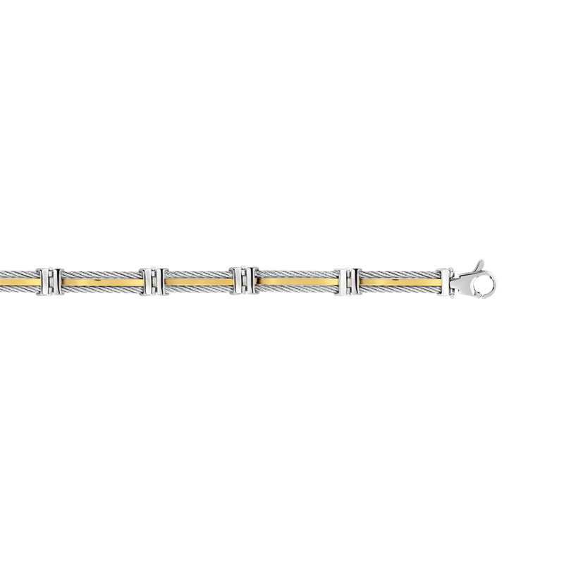 Bracelet or 750 jaune acier câbles 20 cm