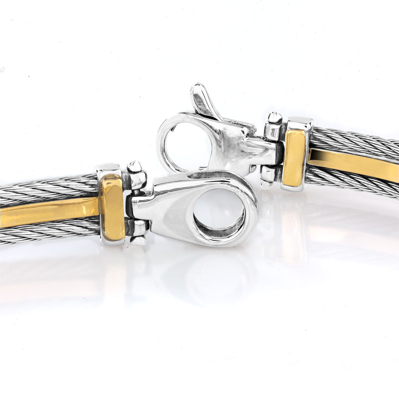 Bracelet or 750 jaune acier câbles 20 cm - vue D1