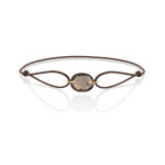 Bracelet or 750 jaune quartz fum&eacute; cordon marron