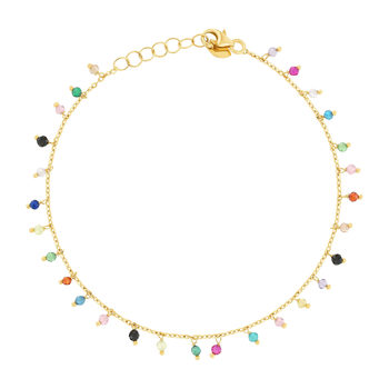 Bracelet or 375 jaune pierres synthétiques multicolores 19cm