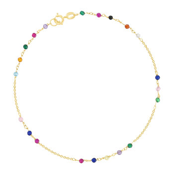 Bracelet or 375 jaune pierres synthétiques multicolores 19cm